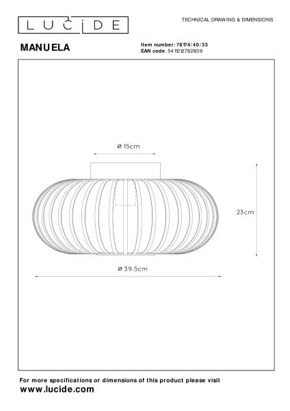 Lucide MANUELA - Flush ceiling light - Ø 39,5 cm - 1xE27 - Green - technical